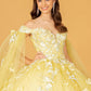 Yellow_2 GL3111 - Embroidery Glitter Sweetheart Neck Quinceanera Dress