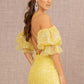 Yellow_3 Mesh Puff Sleeves Mermaid Women Formal Dress - GL3155 - Special Occasion-Curves