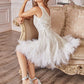 Jeweled Feathered glitter A-line Short Cocktail Dress by Andrea & Leo Couture - A1012 Wren Dress - Short