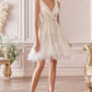 Jeweled Feathered glitter A-line Short Cocktail Dress by Andrea & Leo Couture - A1012 Wren Dress - Short