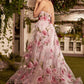 Strapless Floral Bodice Organza Ball Gown By Andrea & Leo Couture  A1035 - Special Occasion