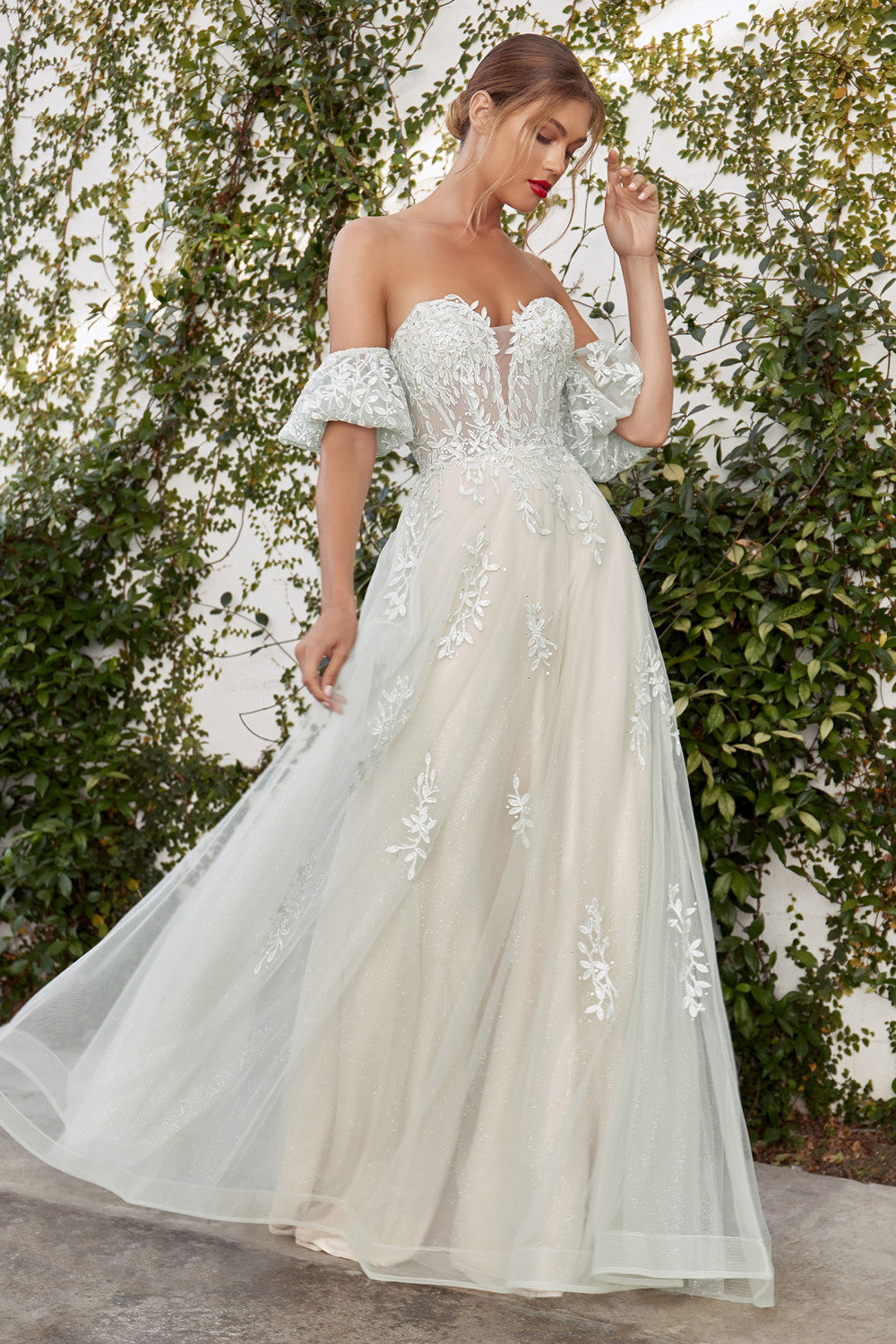 Off the Shoulder Floral Bodice Tulle A-line Gown Andrea & Leo Couture A1046 WILLOW GOWN - Special Occasion