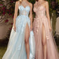 One Shoulder Illusion Tulle & Floral Bodice A-line Slit Gown by Andrea & Leo Couture A1053 LEILA GOWN - Special Occasion