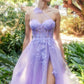 One Shoulder Illusion Tulle & Floral Bodice A-line Slit Gown by Andrea & Leo Couture A1053 LEILA GOWN - Special Occasion