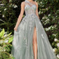 One Shoulder Illusion Tulle & Floral Bodice A-line Slit Gown by Andrea & Leo Couture A1053 LEILA GOWN - Special Occasion