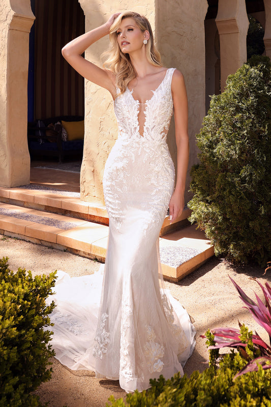 FLORAL LACE APPLIQUE WEDDING GOWN - Andrea & Leo Couture - A1072W AVERY