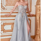 Strapless Floral Applique Tulle A-Line Slit Gown by Andrea & Leo Couture A1089 PENELOPE GOWN - Special Occasion