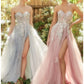 Strapless Floral Applique Tulle A-Line Slit Gown by Andrea & Leo Couture A1089 PENELOPE GOWN - Special Occasion