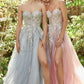 Strapless Floral Applique Tulle A-Line Slit Gown by Andrea & Leo Couture A1089 PENELOPE GOWN - Special Occasion