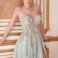 Strapless Floral Applique Tulle A-Line Slit Gown by Andrea & Leo Couture A1089 PENELOPE GOWN - Special Occasion