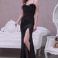 Sequin Feathered Mermaid Slit Gown Elizabeth K GL3113 - Women Formal Dress- Special Occasion/Curves