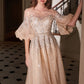 Flounce Sleeve and Rhinestones Champagne Ball Gown by Cinderella Divine B703 - Special Occasion/Curves