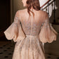 Flounce Sleeve and Rhinestones Champagne Ball Gown by Cinderella Divine B703 - Special Occasion/Curves
