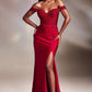 Off Shoulder Hot Stones Slit Gown By Ladivine CA106 - Women Evening Formal Gown - Special Occasion