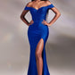 Off Shoulder Hot Stones Slit Gown By Ladivine CA106 - Women Evening Formal Gown - Special Occasion