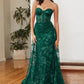 Strapless Fitted Glitter Floral Gown with Overskirt by Ladivine - CB046 - Special Occasion
