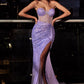 Strapless Fitted Bodice Glitter Slit Gown by Cinderella Divine - CB084 - Special Occasion