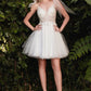 Beaded Lace Tulle A-Line Short Dress with Tulle Bow - Cinderella Divine CD0174