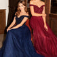 Sequns Lace Bodice and Tulle Off The Shoulder A-Line Dress by Cinderella Divine - CD0177 - Special Occasion