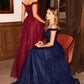 Sequns Lace Bodice and Tulle Off The Shoulder A-Line Dress by Cinderella Divine - CD0177 - Special Occasion