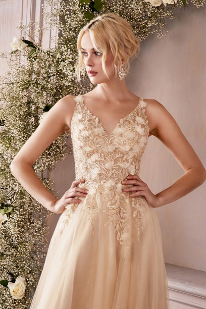 Floral Tulle A-line Women Formal Evening Gown - Cinderella Divine CD0181 -Special Occasion/Curves