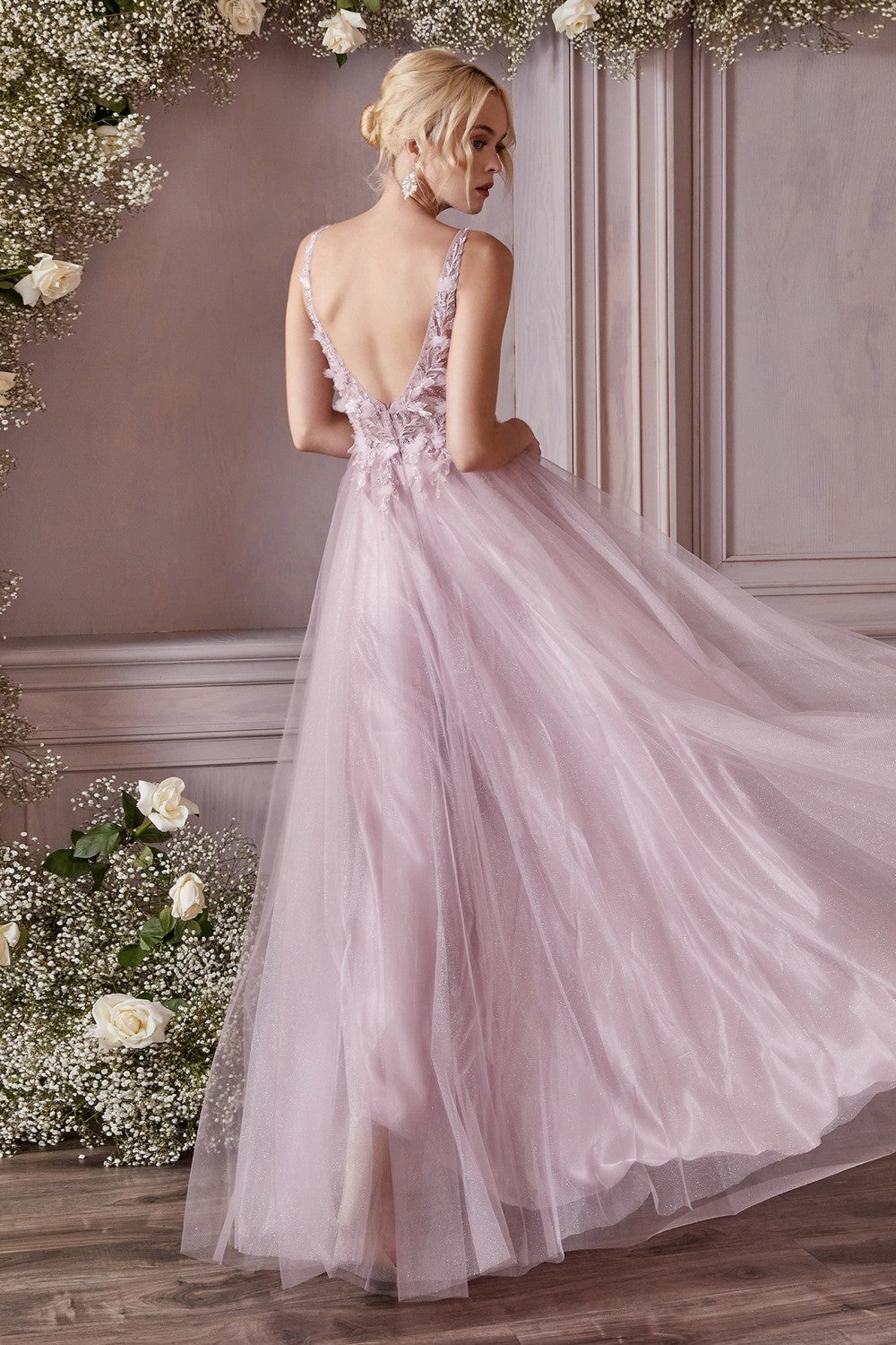 Floral Tulle A-line Women Formal Evening Gown - Cinderella Divine CD0181 -Special Occasion/Curves