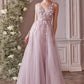 Floral Tulle A-line Women Formal Evening Gown - Cinderella Divine CD0181 -Special Occasion/Curves
