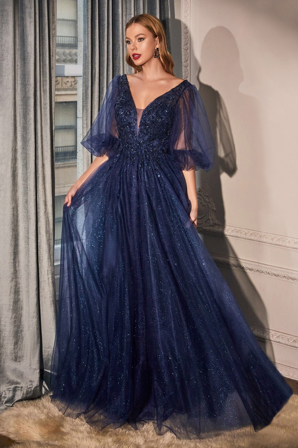 GLITTER TULLE A-LINE DRESS by Cinderella Divine CD0182 - Special Occasion/Curves