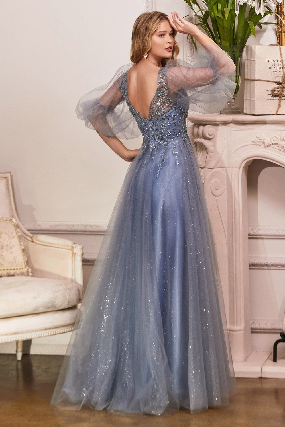 GLITTER TULLE A-LINE DRESS by Cinderella Divine CD0182 - Special Occasion/Curves