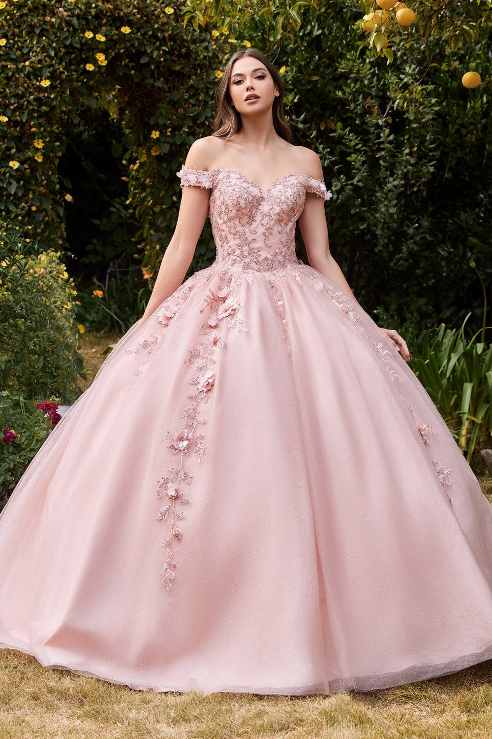 Off The Shoulder Layered Tulle Gown by Cinderella Divine CD0185 - Quinceanera