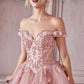 Off The Shoulder Layered Tulle Gown by Cinderella Divine CD0185 - Quinceanera