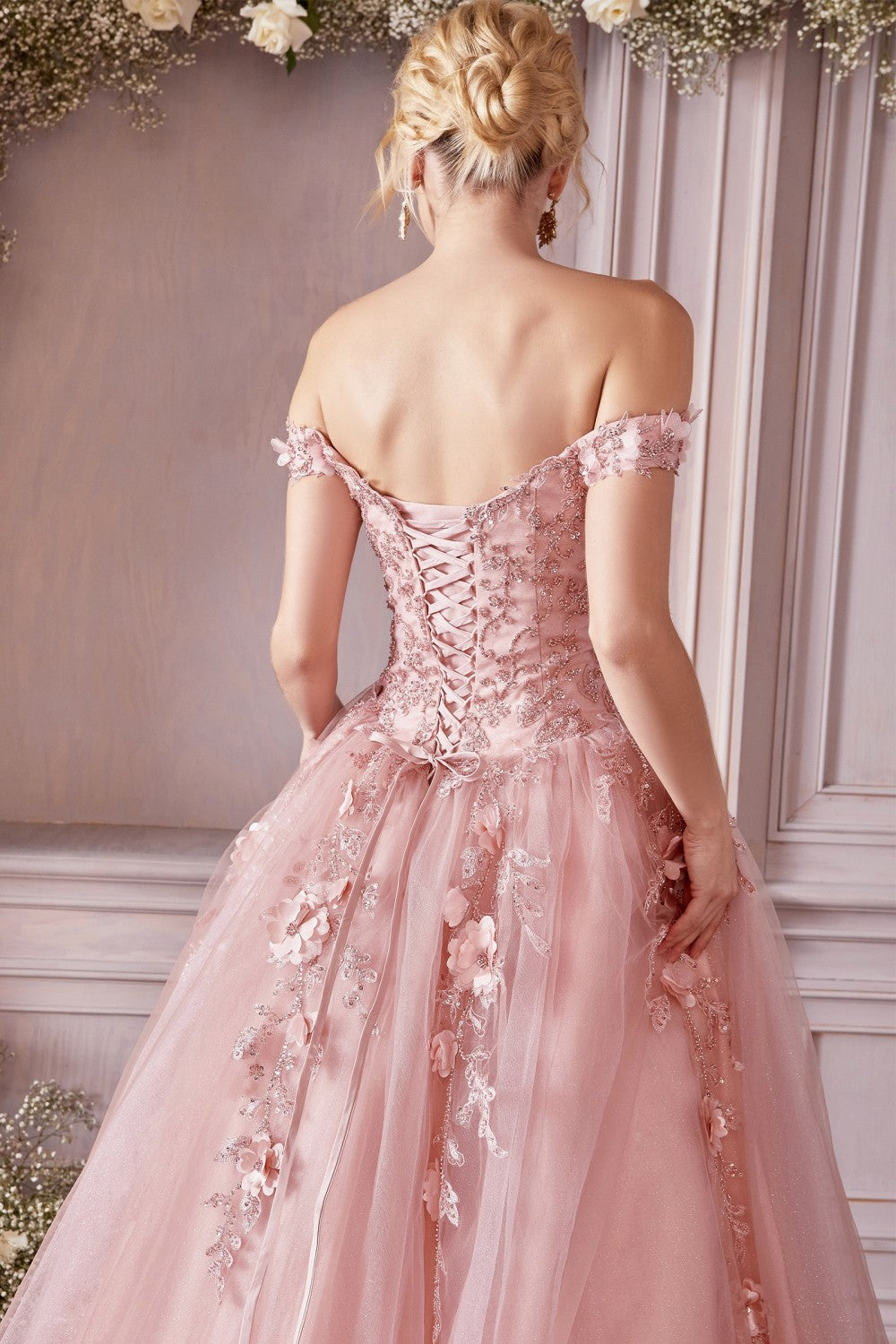 Off The Shoulder Layered Tulle Gown by Cinderella Divine CD0185 - Quinceanera