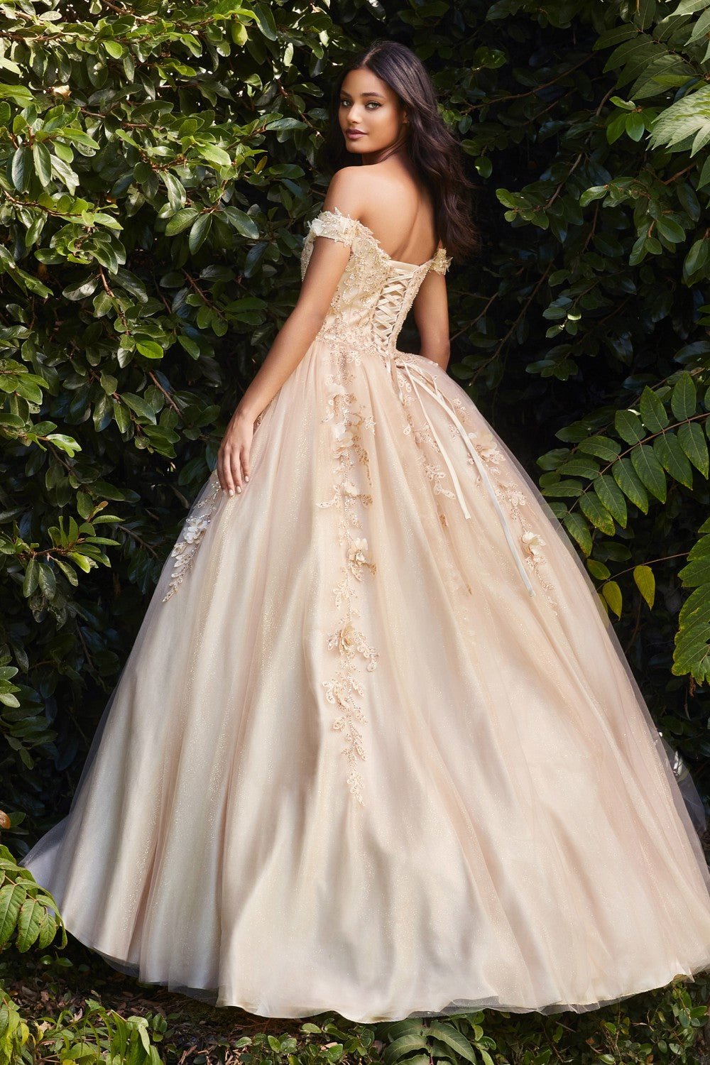 Off The Shoulder Layered Tulle Gown by Cinderella Divine CD0185 - Quinceanera