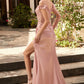 Off the Shoulder Floral Sheath Slit Women Gown by Cinderella Divine CD0186 - Special Occasion/Curves