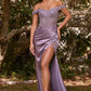 Off the Shoulder Floral Sheath Slit Women Gown by Cinderella Divine CD0186 - Special Occasion/Curves