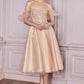 Puff Sleeves Corset Bodice Tea Length Short Tulle Dress by Cinderella Divine-CD0187
