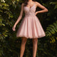Floral Lace Bodice Tulle Cocktail Dress by Cinderella Divine CD0190