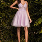 Floral Lace Bodice Tulle Cocktail Dress by Cinderella Divine CD0190