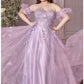 Strapless Glitter Tulle Gown with Puff Sleeve by Cinderella Divine CD0191C- Curves