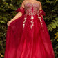 Strapless Glitter Tulle Gown with Puff Sleeve by Cinderella Divine CD0191C- Curves