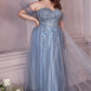 Strapless Glitter Tulle Gown with Puff Sleeve by Cinderella Divine CD0191C- Curves