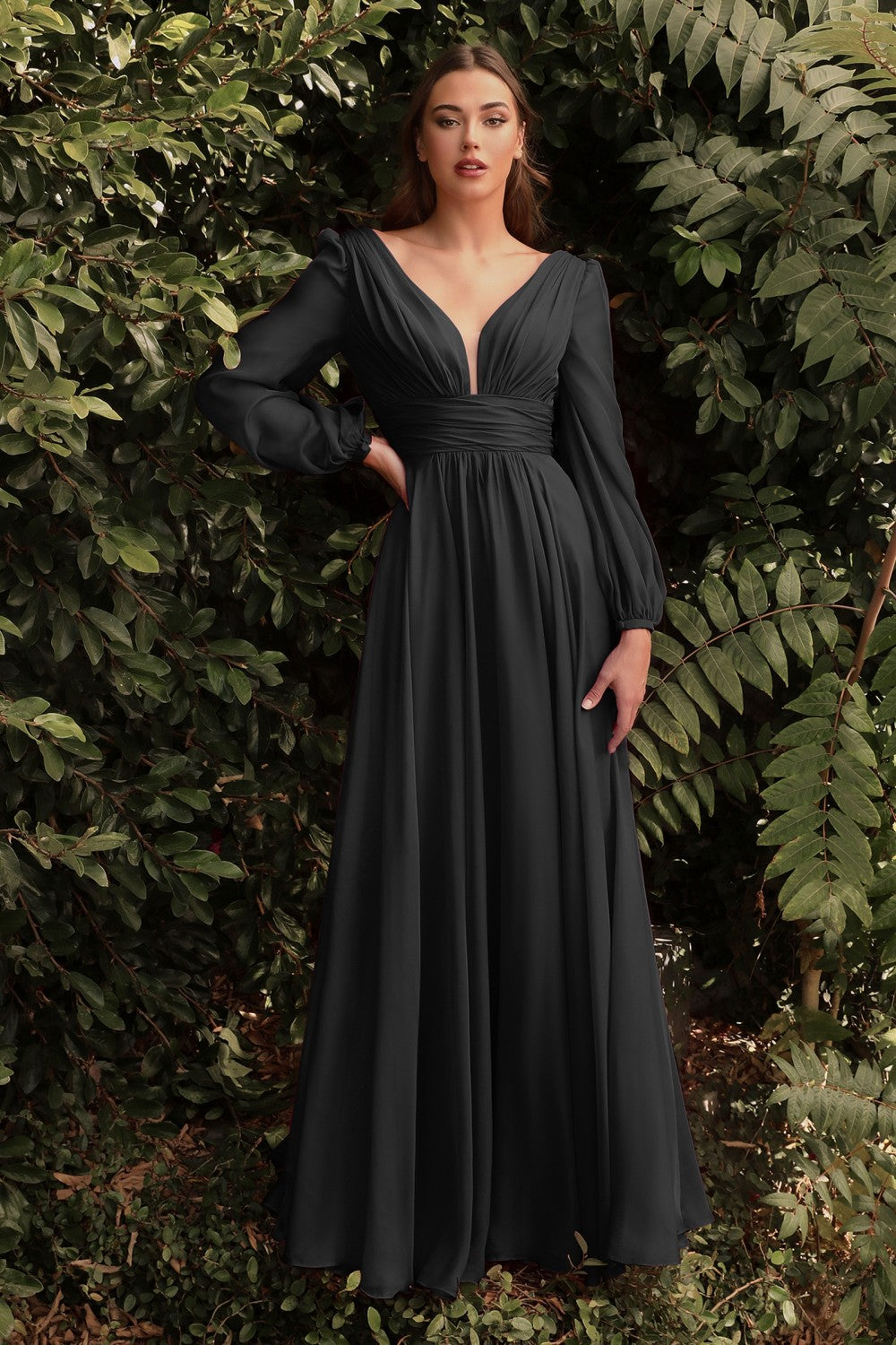 Cinderella Divine CD0192 LONG SLEEVE CHIFFON DRESS - Special Occasion/Curves