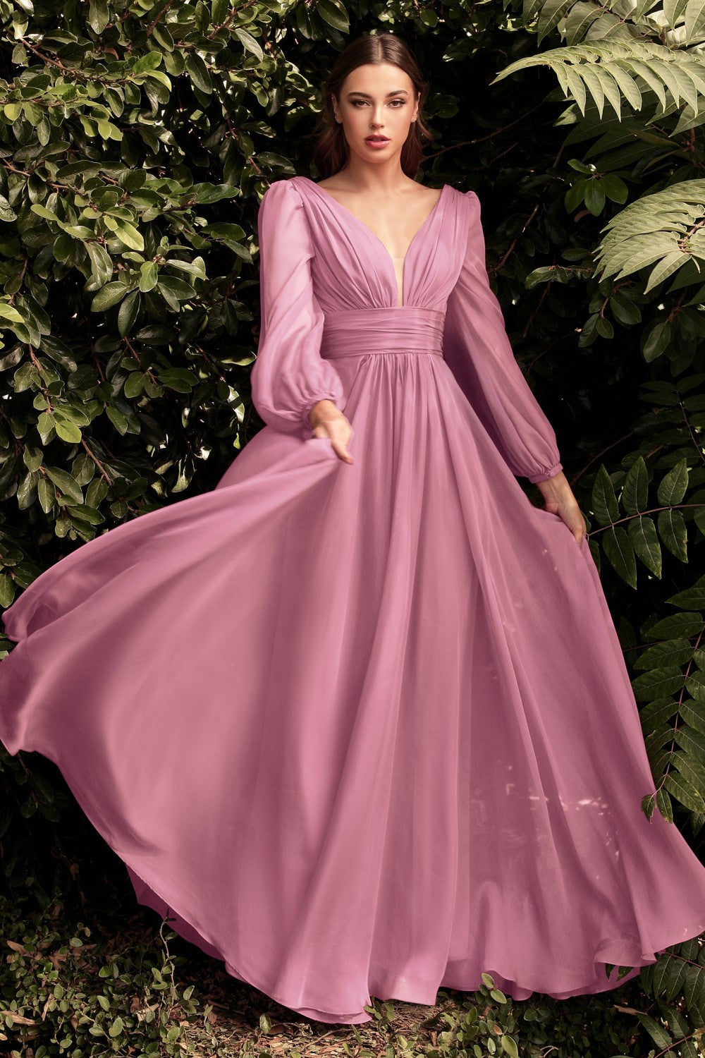 Cinderella Divine CD0192 LONG SLEEVE CHIFFON DRESS - Special Occasion/Curves