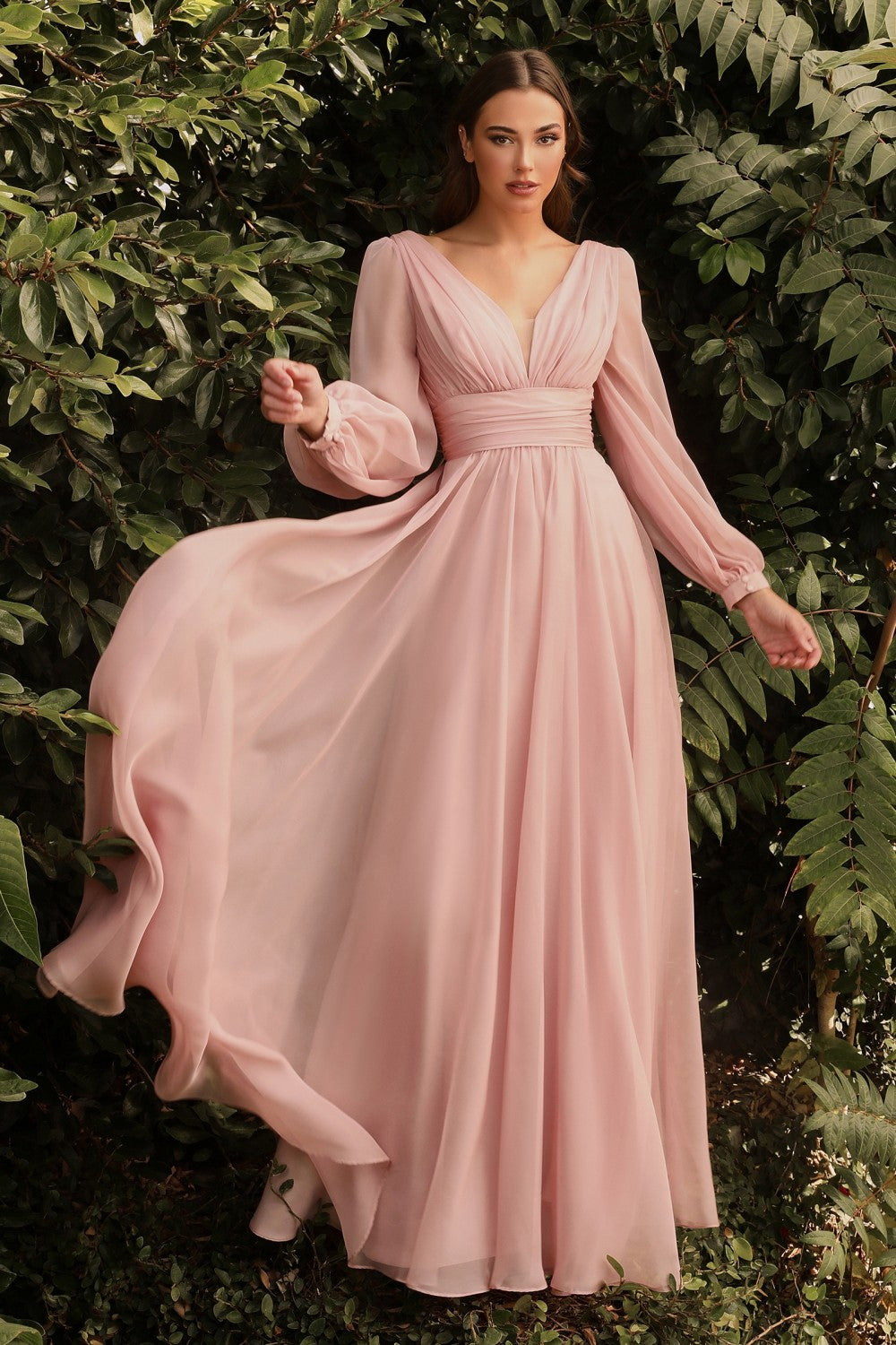 Cinderella Divine CD0192 LONG SLEEVE CHIFFON DRESS - Special Occasion/Curves