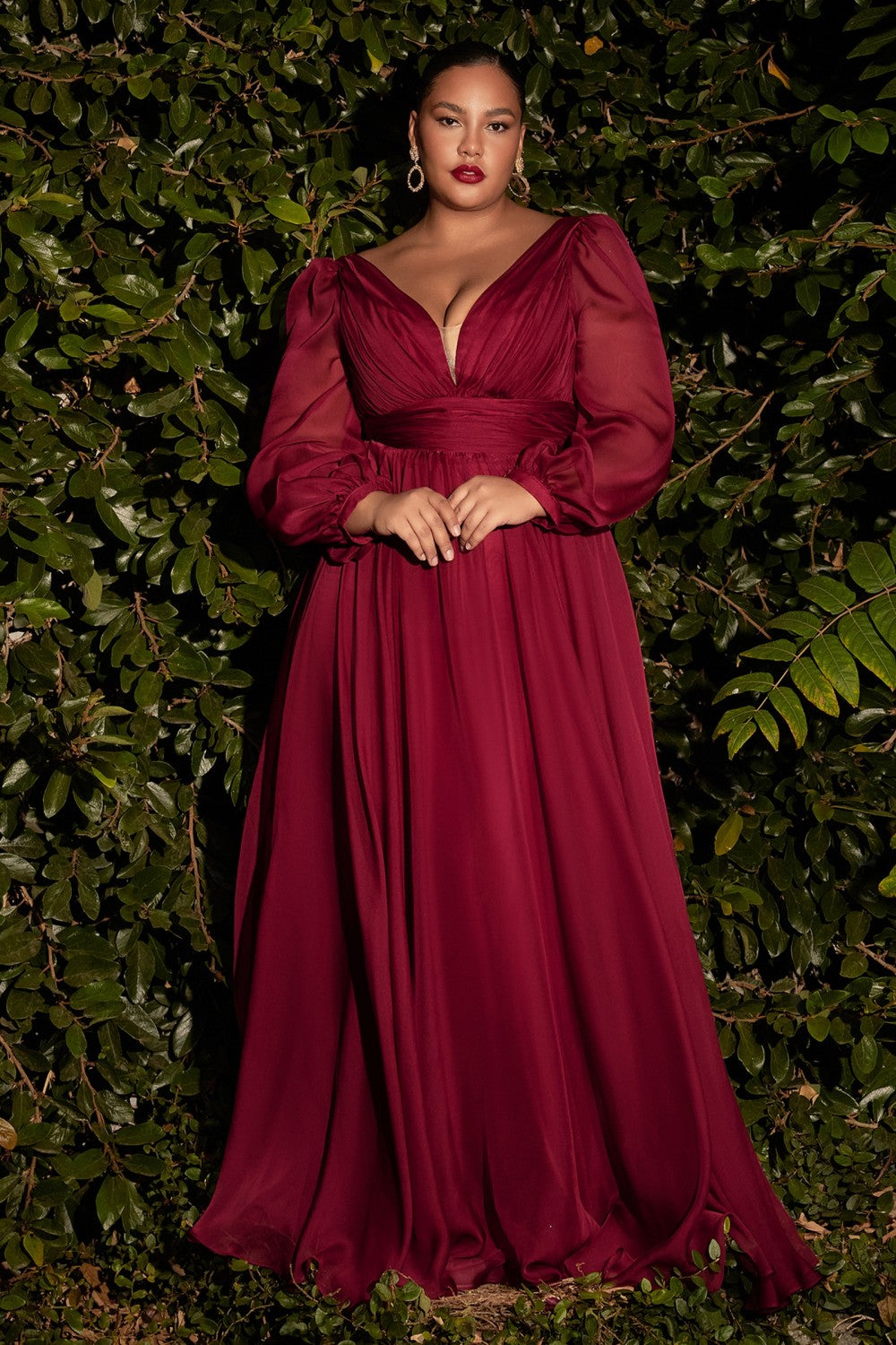 Cinderella Divine CD0192 LONG SLEEVE CHIFFON DRESS - Special Occasion/Curves