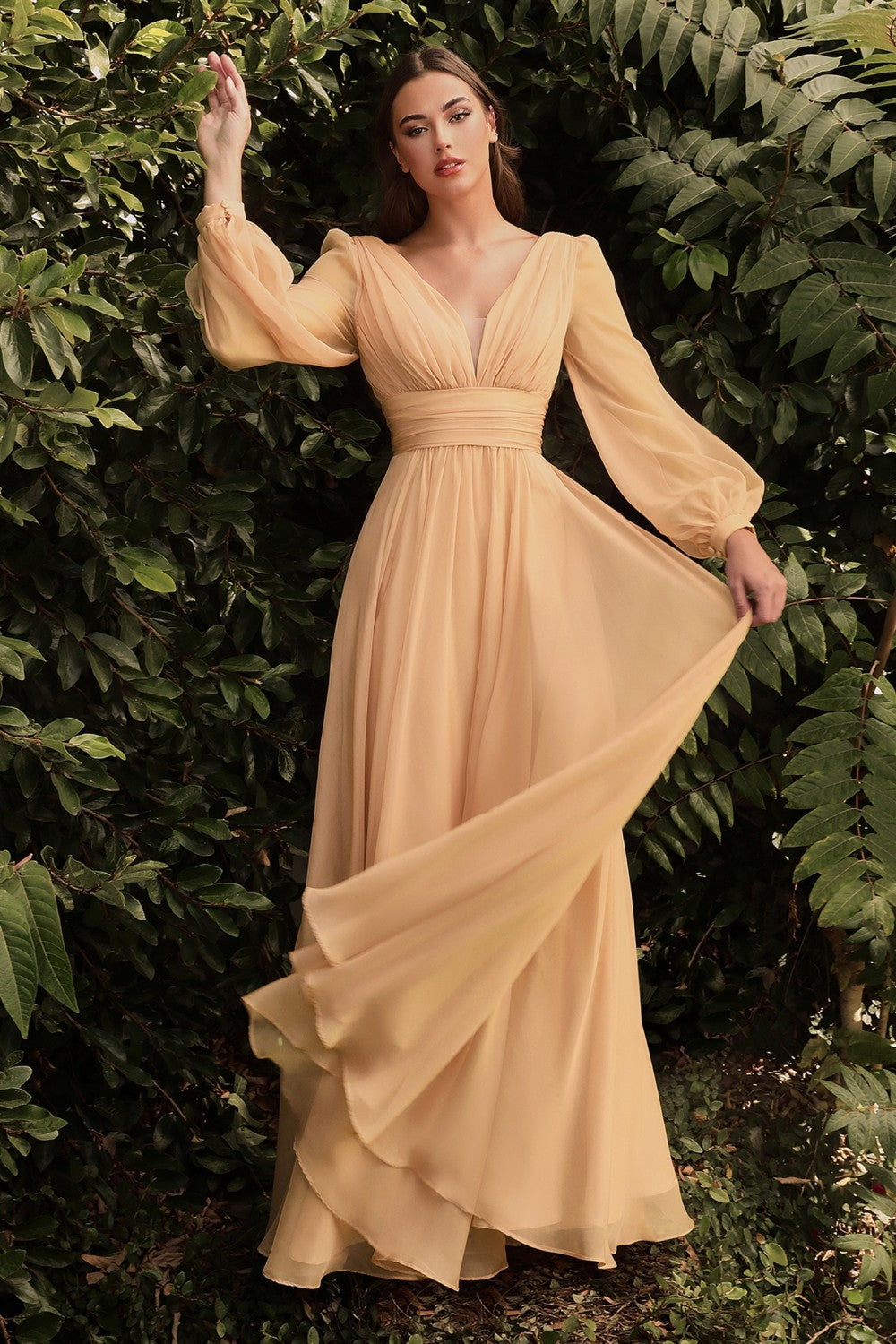 Cinderella Divine CD0192 LONG SLEEVE CHIFFON DRESS - Special Occasion/Curves