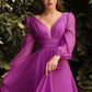 Cinderella Divine CD0192 LONG SLEEVE CHIFFON DRESS - Special Occasion/Curves