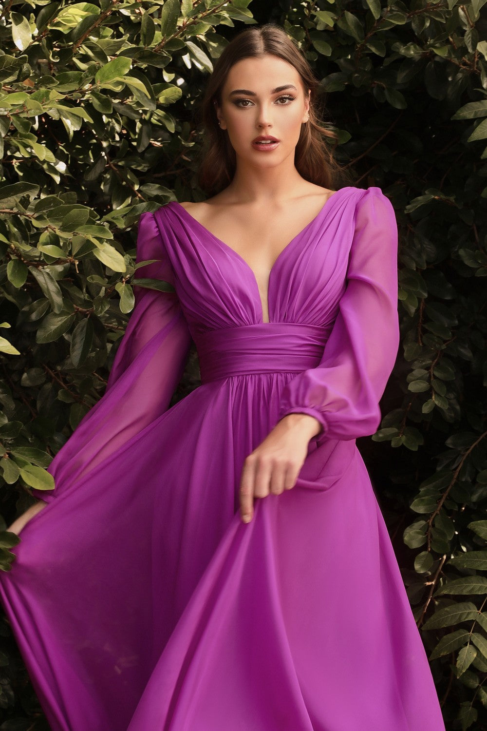 Cinderella Divine CD0192 LONG SLEEVE CHIFFON DRESS - Special Occasion/Curves