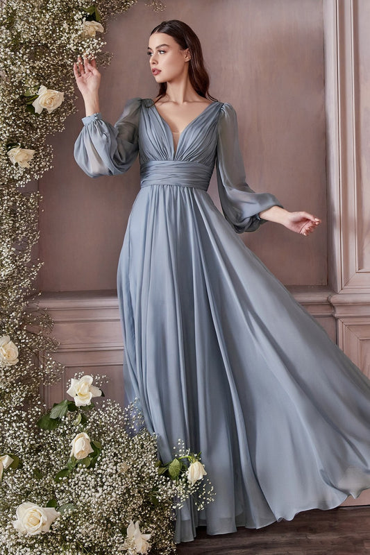 Cinderella Divine CD0192 LONG SLEEVE CHIFFON DRESS - Special Occasion/Curves