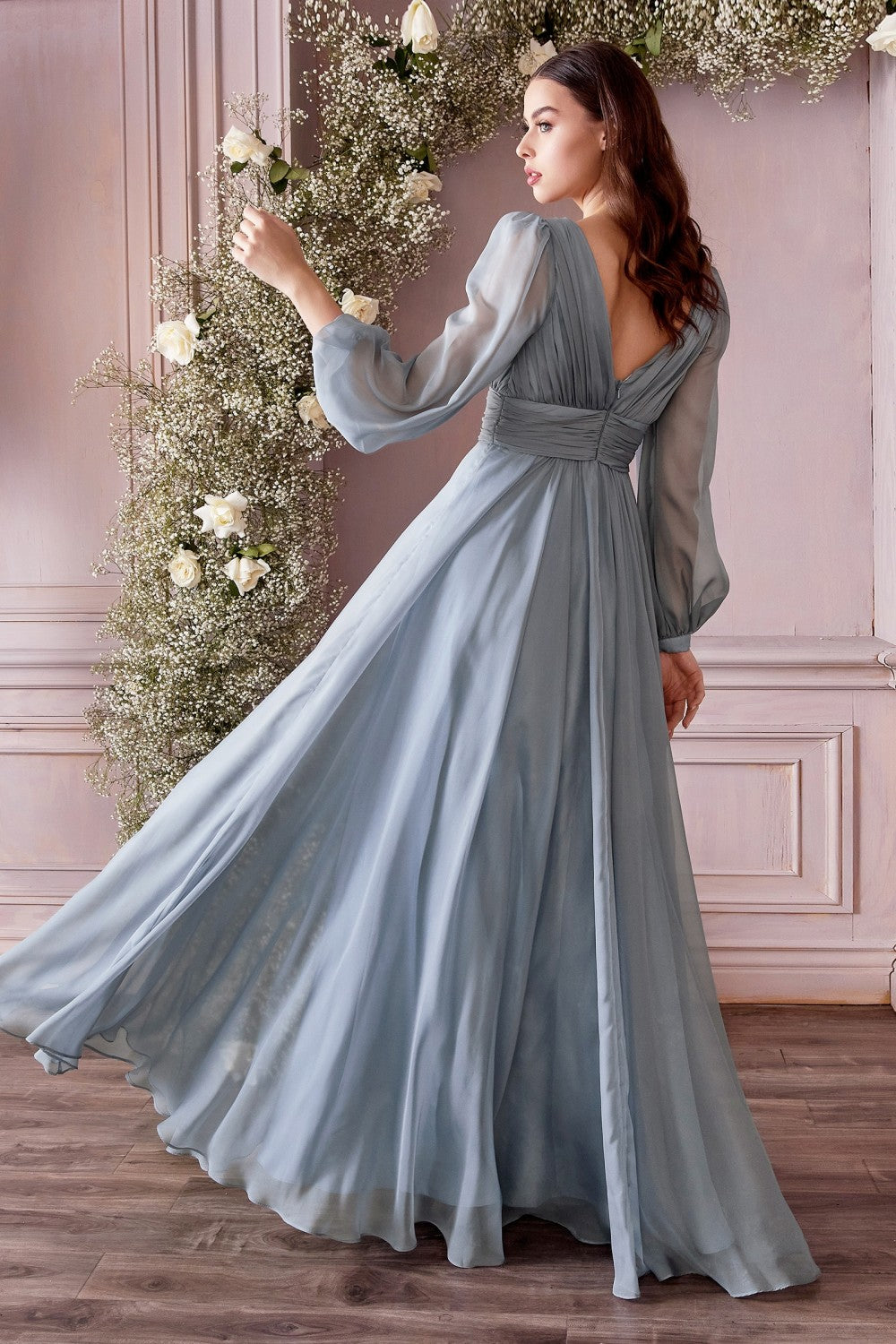 Cinderella Divine CD0192 LONG SLEEVE CHIFFON DRESS - Special Occasion/Curves